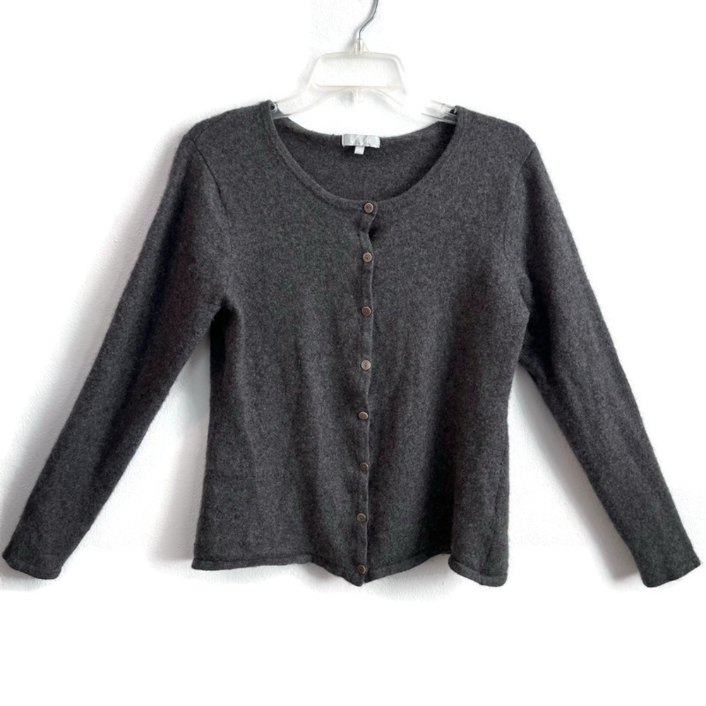 b.n.k. 100% Cashmere Long Sleeves Button Down Sweater Charcoal Gray Size 14